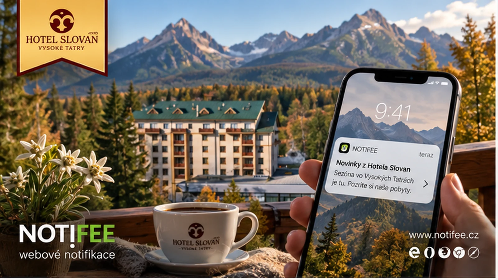 Hotel Slovan ve Vysokých Tatrách a telefon s webovým oznámením