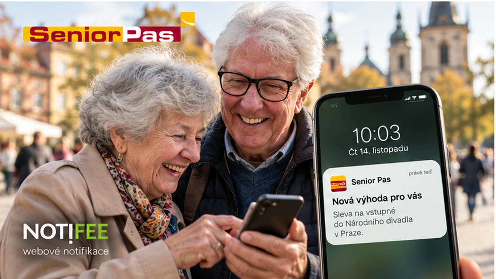 Aktivní senioři používají Senior Pasy a čtou oznámení o nové výhodě